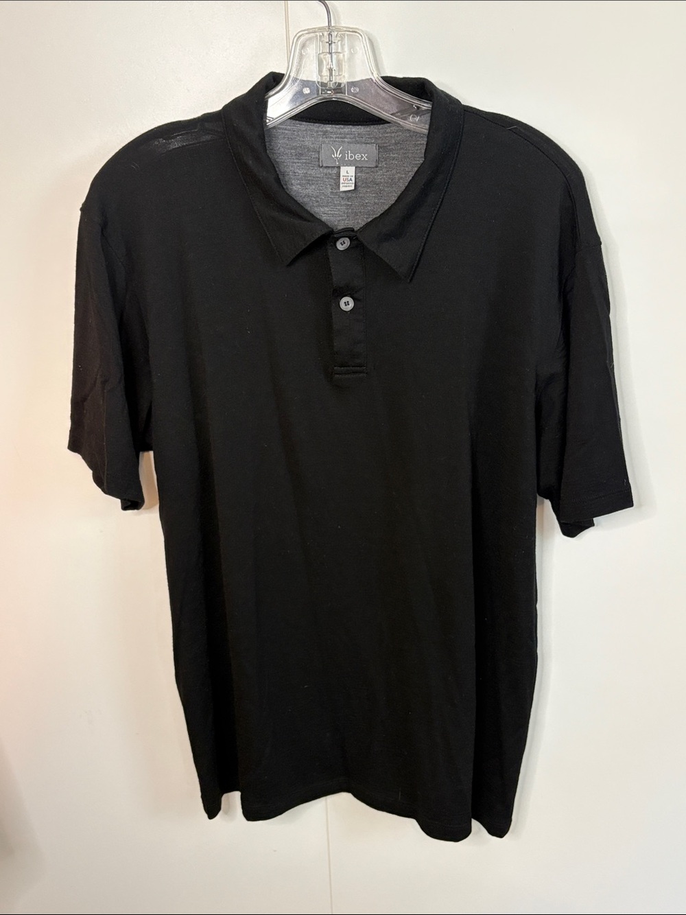 ibex Men's Wool Black Short-Sleeve Polo L